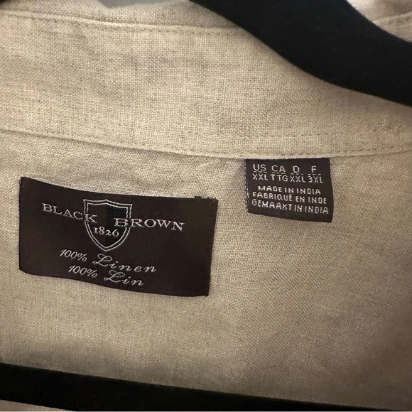 Size XXL Men’s Black Brown 1826 Long Sleeve Linen Button Up Shirt - Picture 4 of 4